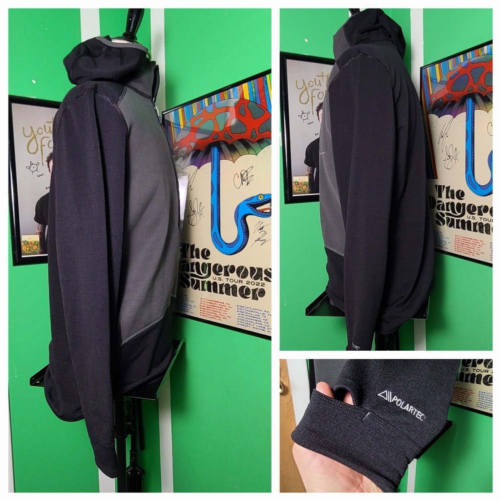 L.L. Bean Polartec 1/4 Zip Hooded Pullover Mens L Charcoal Performance Fleece - Picture 2 of 7